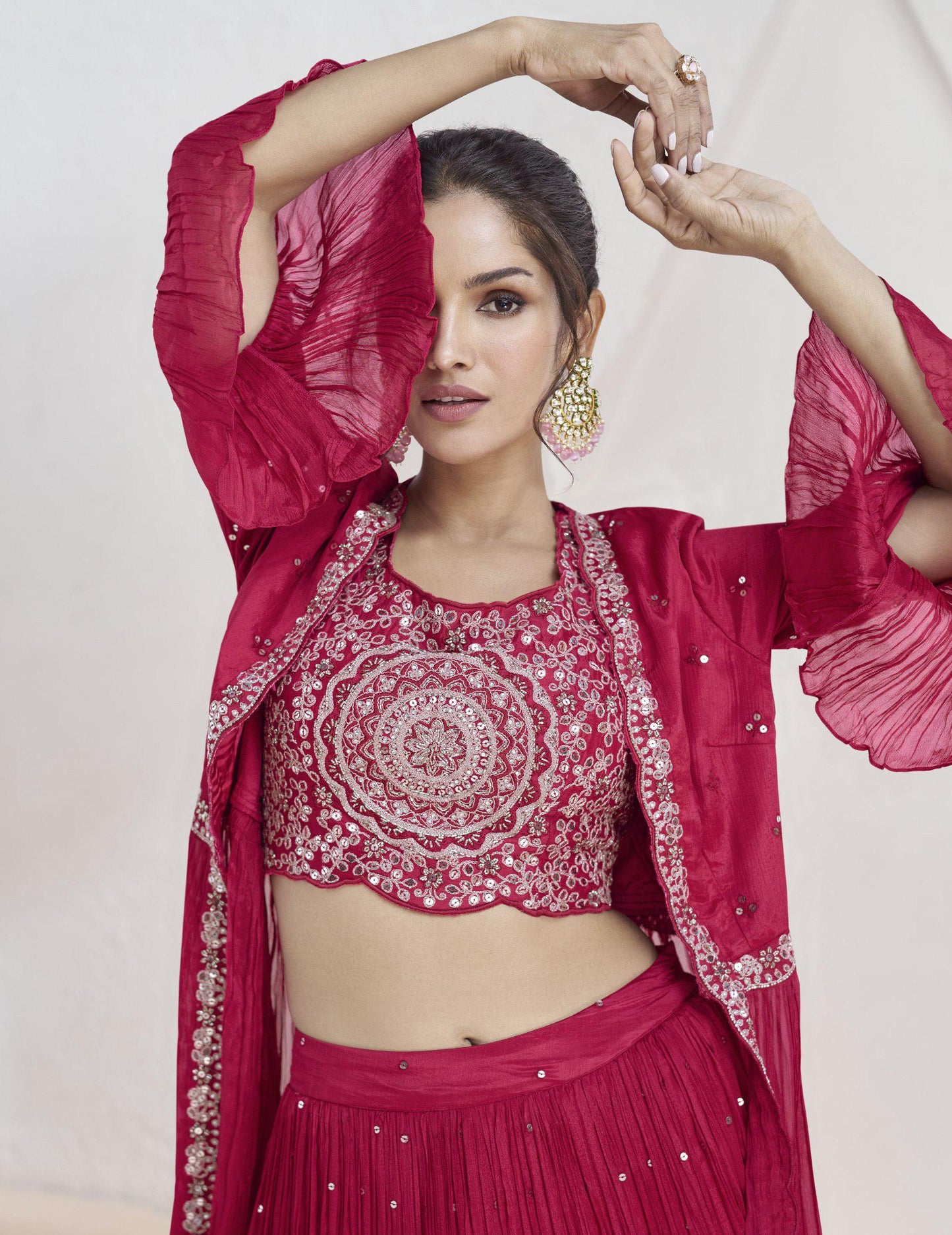 Blazing Beauty Chinon Fabric Fully Stiched Jacket Bottom Set