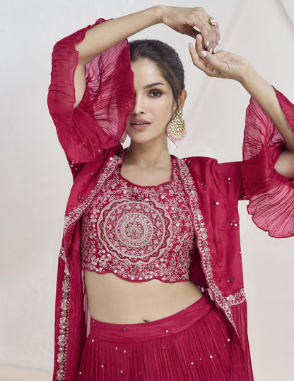 Blazing Beauty Chinon Fabric Fully Stiched Jacket Bottom Set