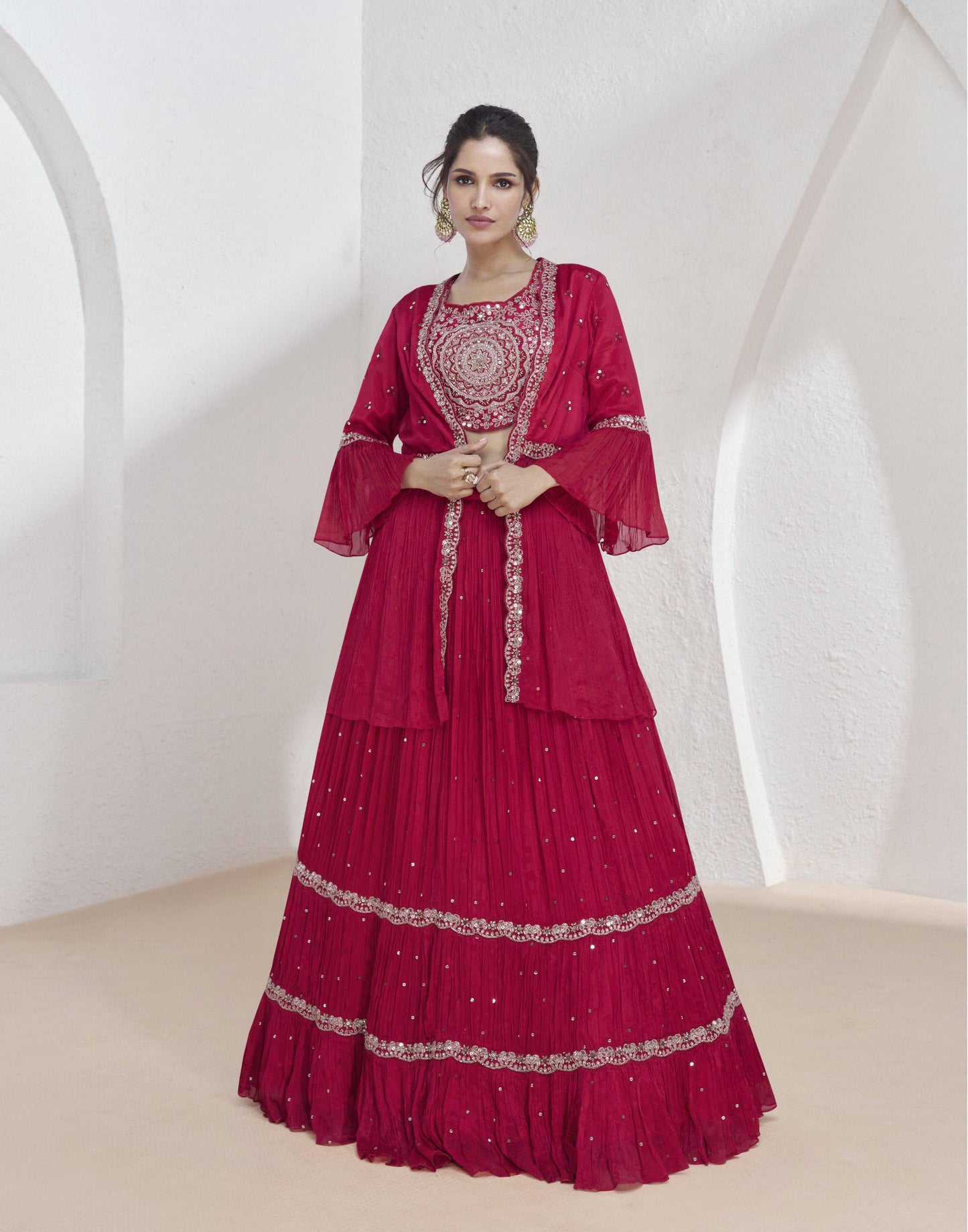 Blazing Beauty Chinon Fabric Fully Stiched Jacket Bottom Set