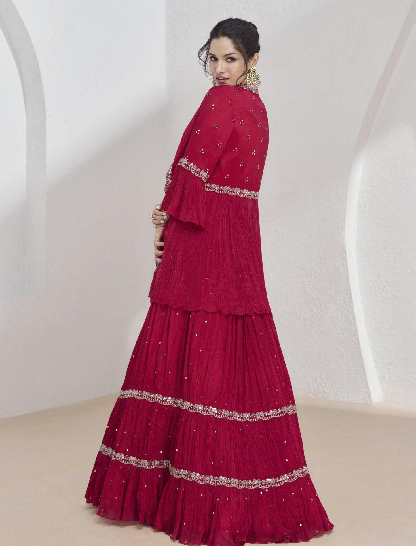 Blazing Beauty Chinon Fabric Fully Stiched Jacket Bottom Set