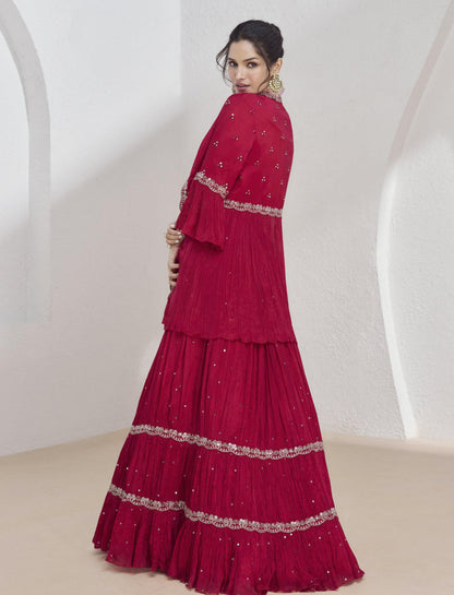 Blazing Beauty Chinon Fabric Fully Stiched Jacket Bottom Set