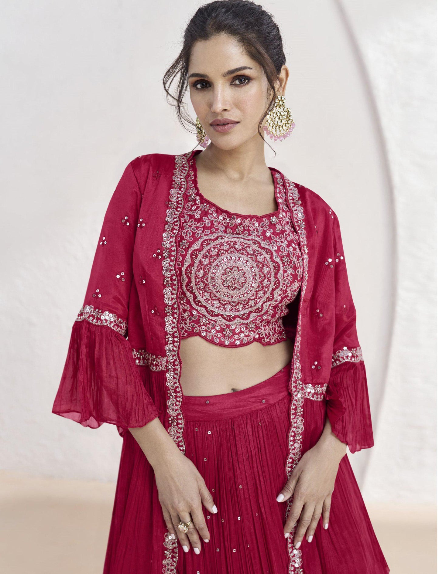 Blazing Beauty Chinon Fabric Fully Stiched Jacket Bottom Set