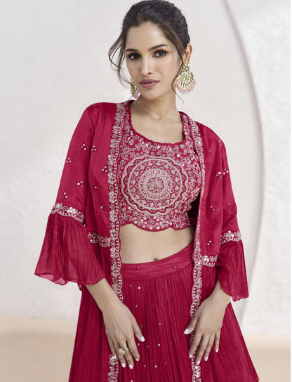 Blazing Beauty Chinon Fabric Fully Stiched Jacket Bottom Set