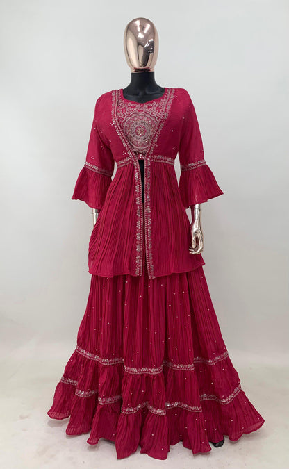 Blazing Beauty Chinon Fabric Fully Stiched Jacket Bottom Set
