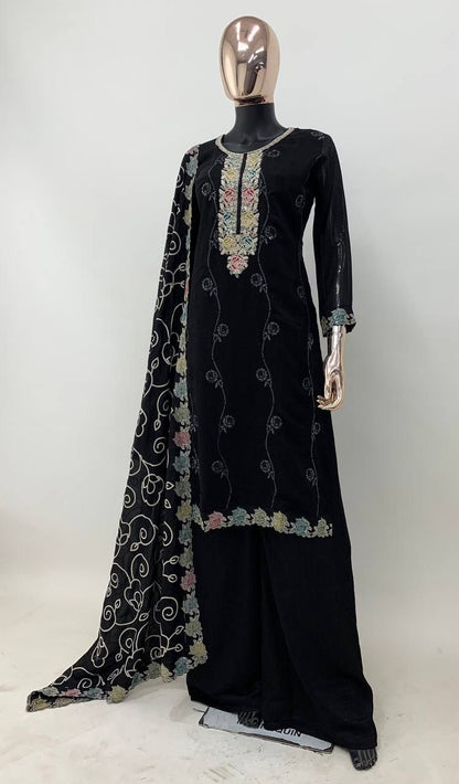 Black Colour Vichitra Silk Embroidered Suit Set