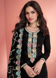Black Colour Vichitra Silk Embroidered Suit Set