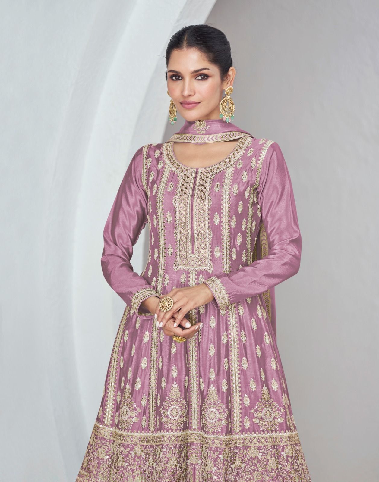 Light Lavender Chinon Fabric Embroidered Sharara