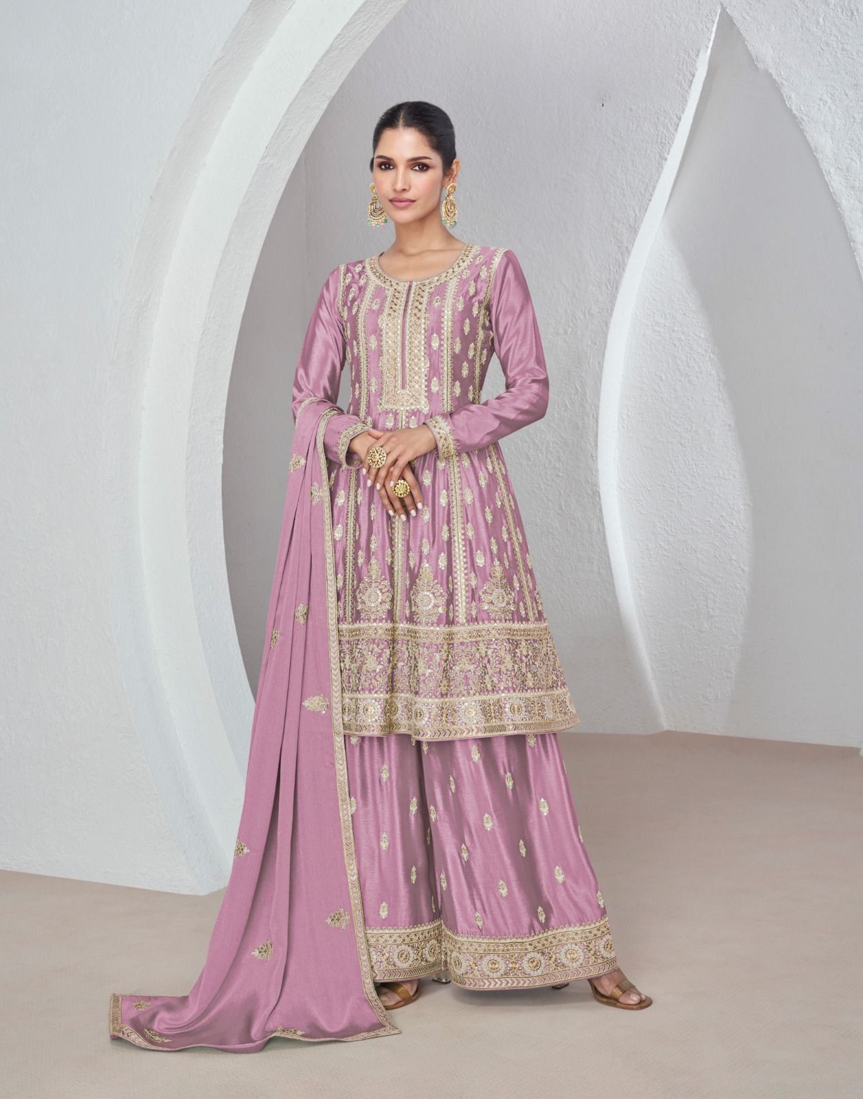 Light Lavender Chinon Fabric Embroidered Sharara