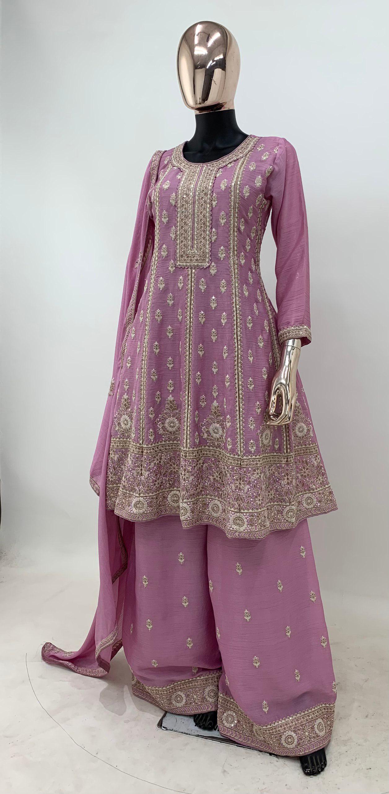 Light Lavender Chinon Fabric Embroidered Sharara