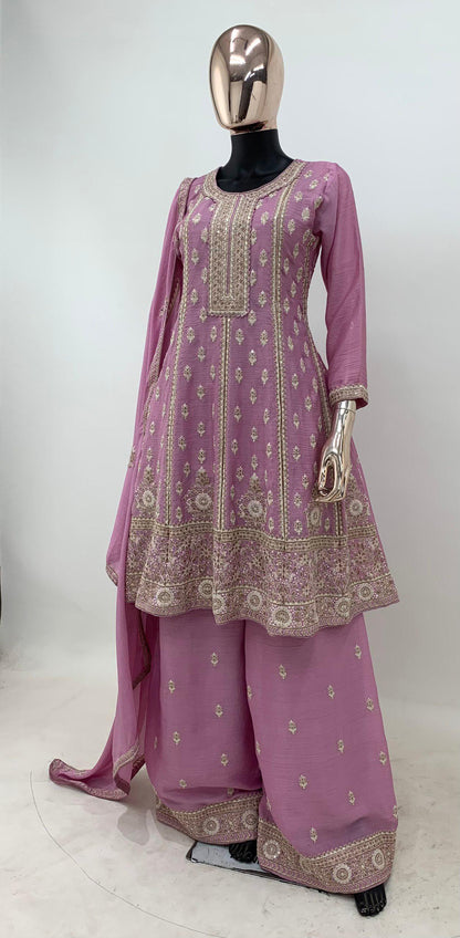 Light Lavender Chinon Fabric Embroidered Sharara