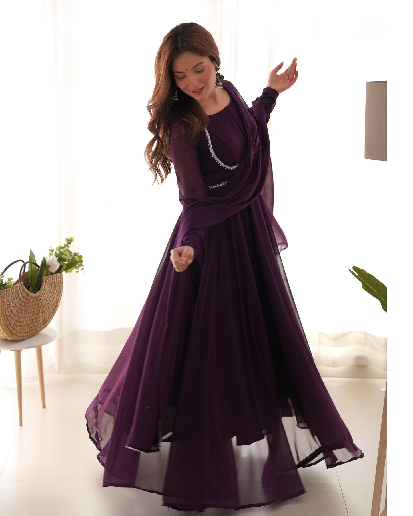 Glamorous Glint Wine Georgette Anarkali