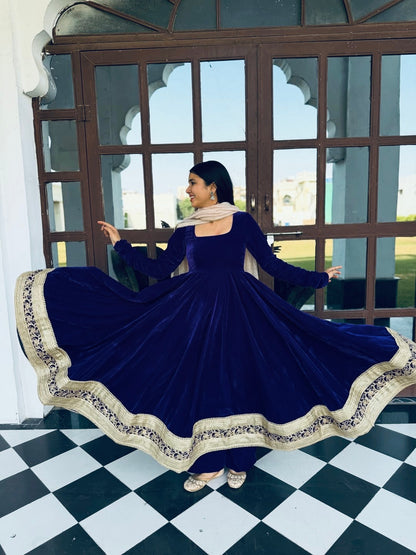 Advika Royal Blue Velvet Suit Set