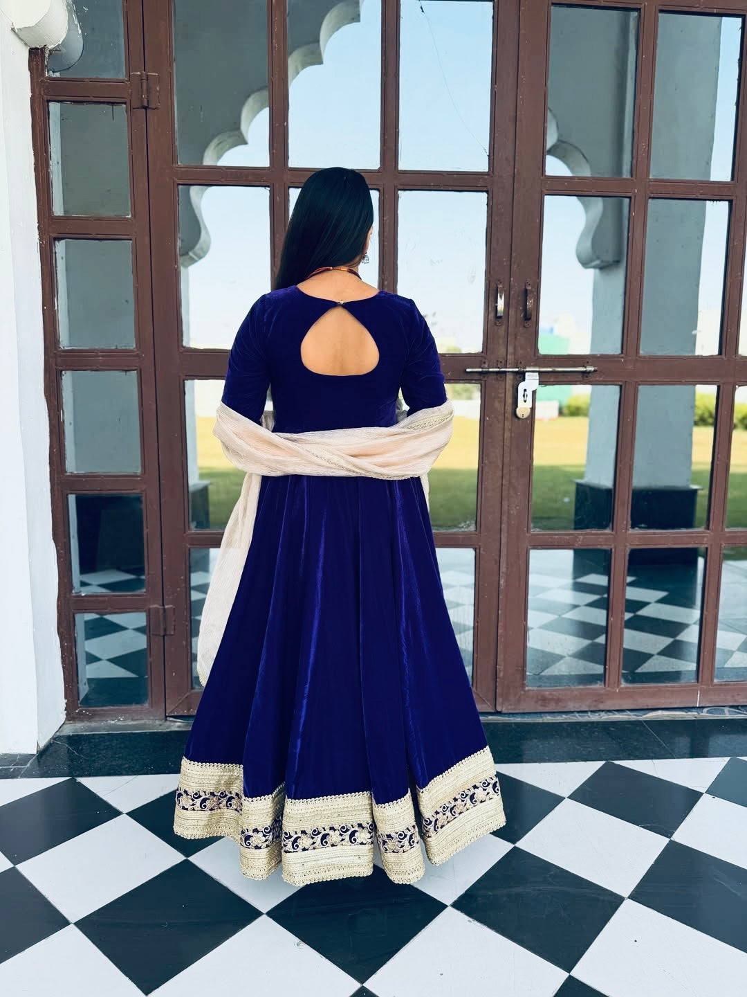 Advika Royal Blue Velvet Suit Set