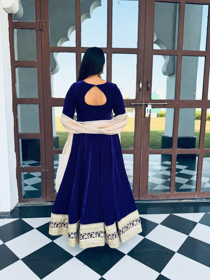 Advika Royal Blue Velvet Suit Set