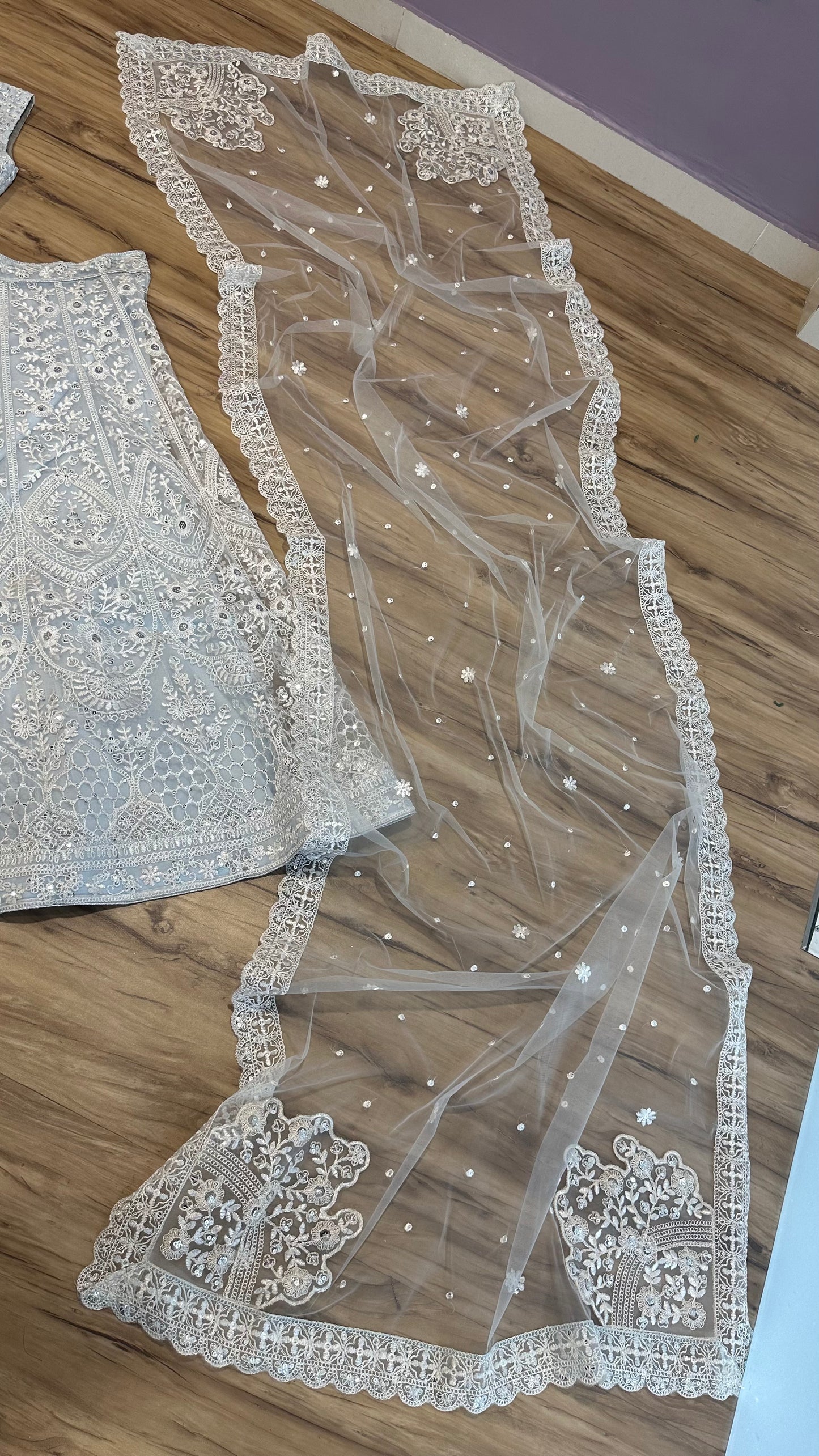 Anika Wine Net Sequins & Thread Work Lehenga Choli Set