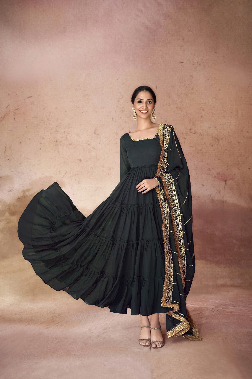 Amara Luxe Faux Georgette Ruffle Gown Set