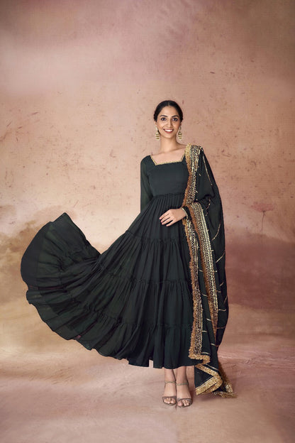 Amara Luxe Faux Georgette Ruffle Gown Set