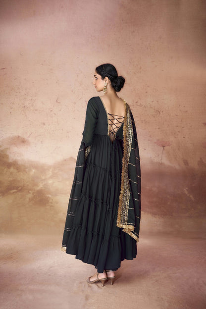 Amara Luxe Faux Georgette Ruffle Gown Set
