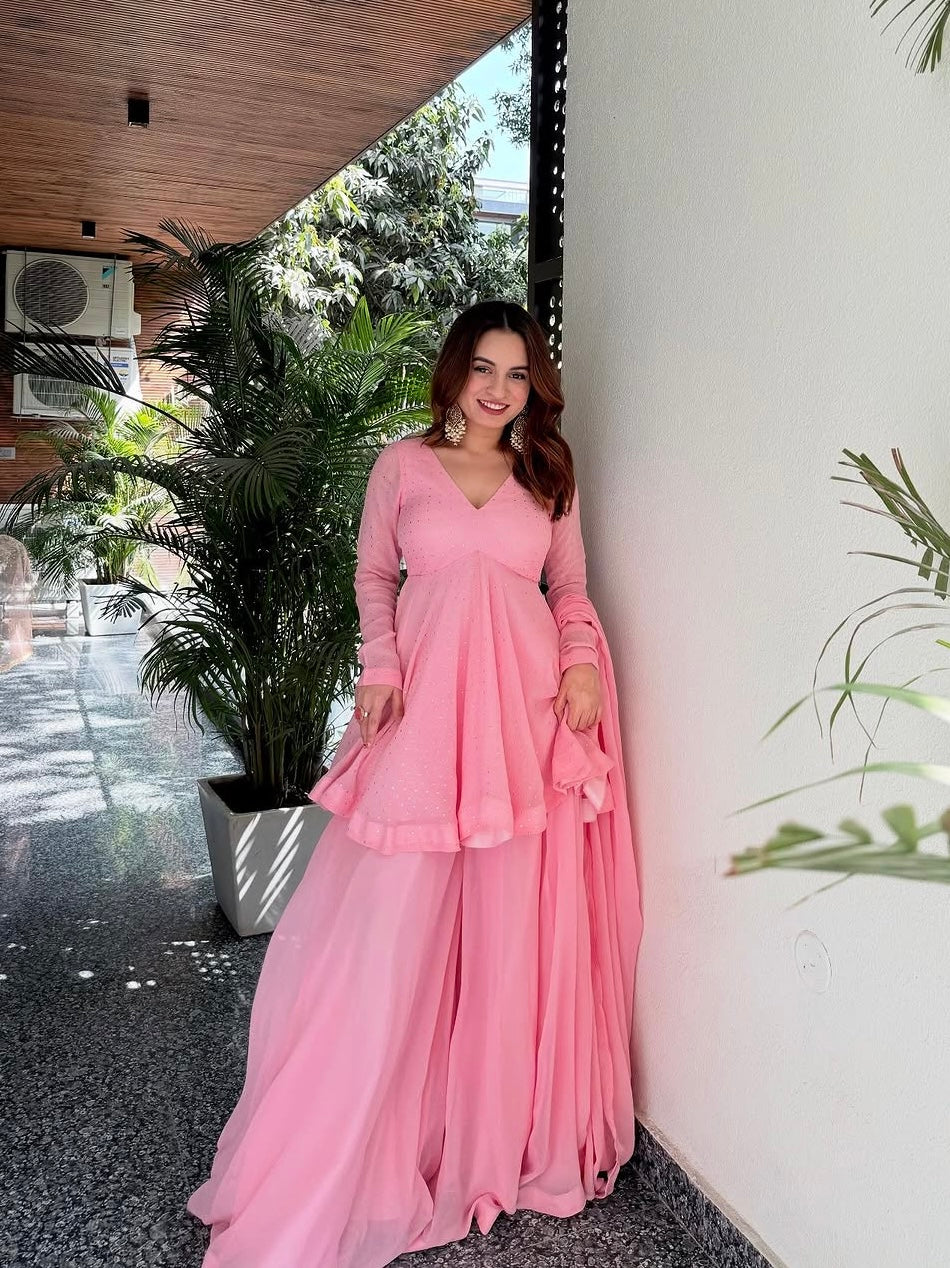 Aelvisha Baby Pink Faux Blooming Designer Sharara Suit