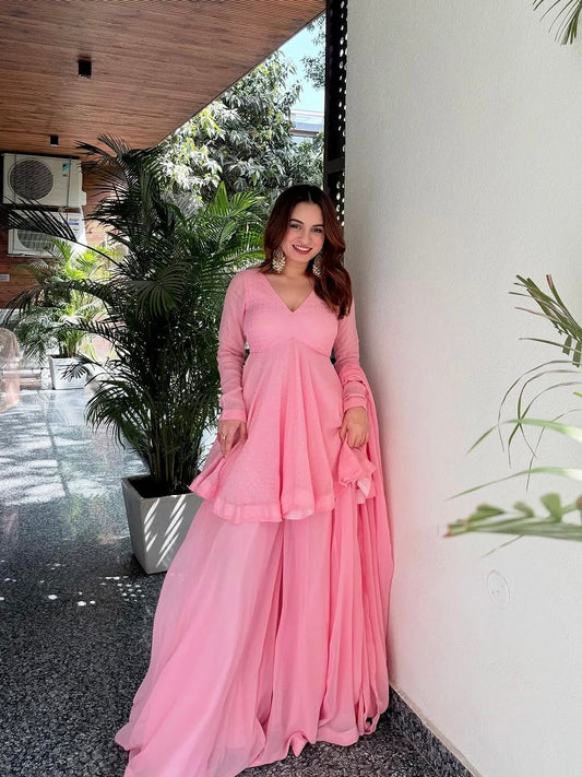 Aelvisha Baby Pink Faux Blooming Designer Sharara Suit