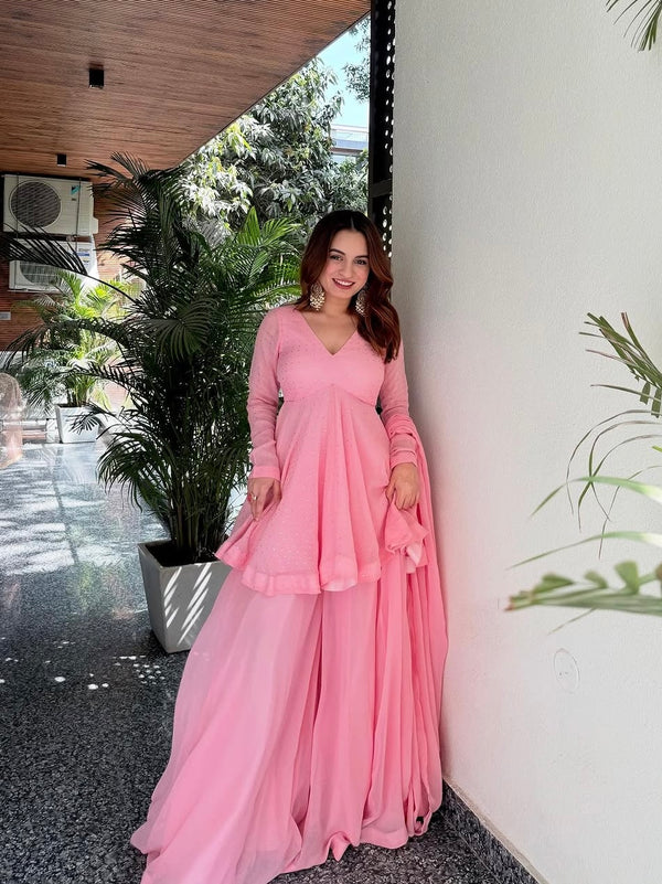 Aelvisha Baby Pink Faux Blooming Designer Sharara Suit