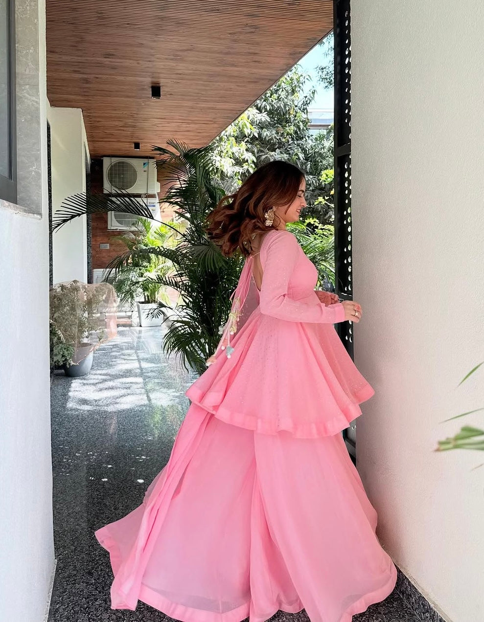 Aelvisha Baby Pink Faux Blooming Designer Sharara Suit