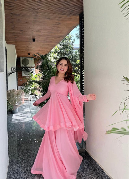 Aelvisha Baby Pink Faux Blooming Designer Sharara Suit