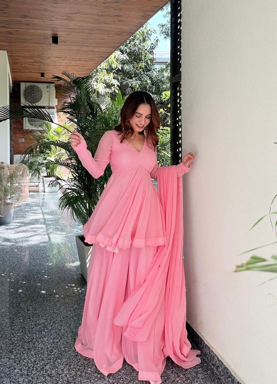 Aelvisha Baby Pink Faux Blooming Designer Sharara Suit
