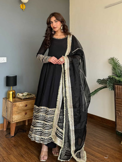 Javira Black Rayon Embroidered Anarkali Set