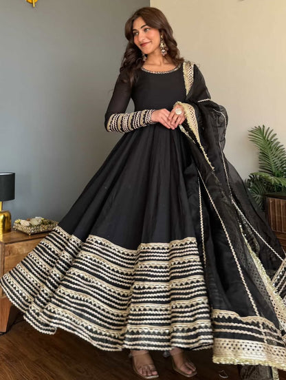 Javira Black Rayon Embroidered Anarkali Set