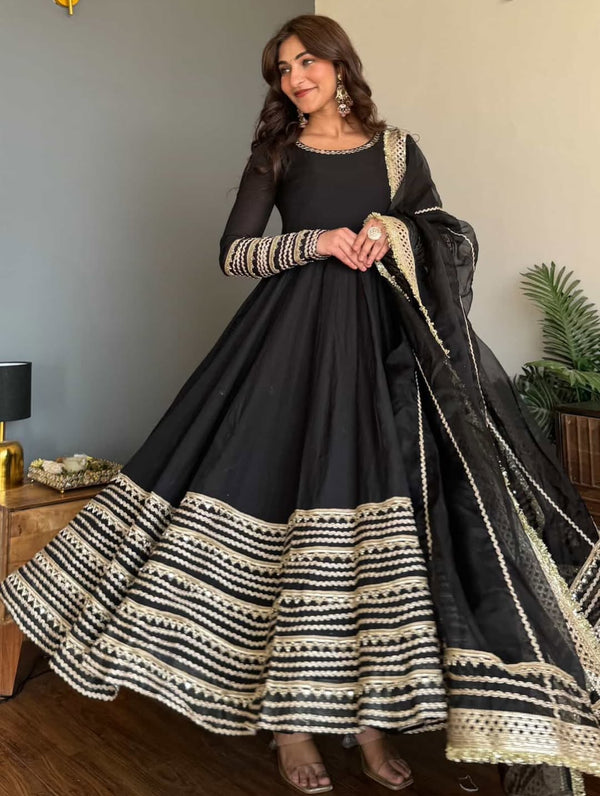 Javira Black Rayon Embroidered Anarkali Set