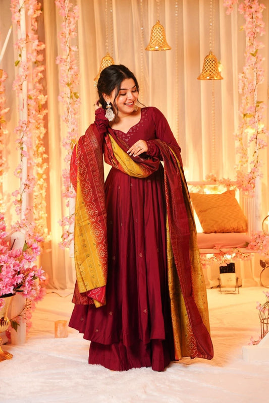 Gulbahaar Premium Cotton Anarkali Suit Set with Palazzo