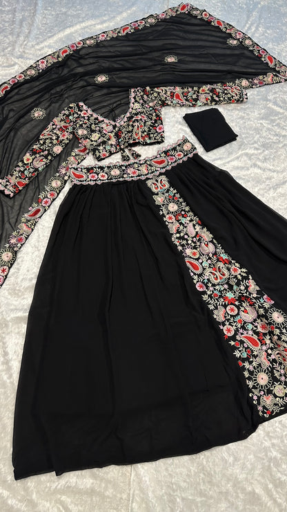 Black Thread Work Wedding Lehengha Choli