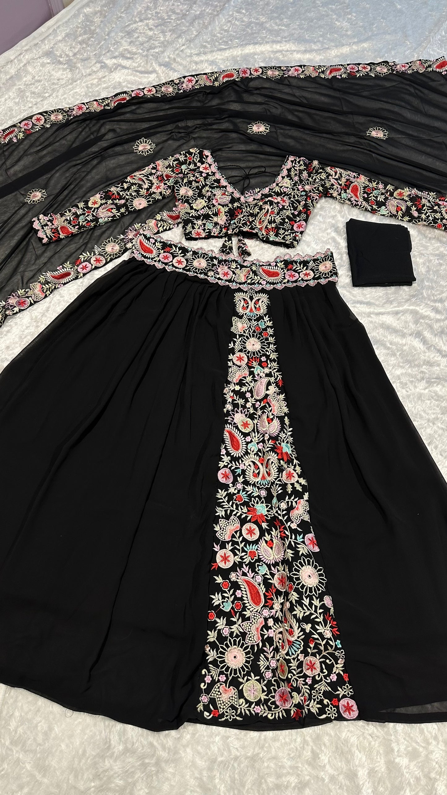 Black Thread Work Wedding Lehengha Choli
