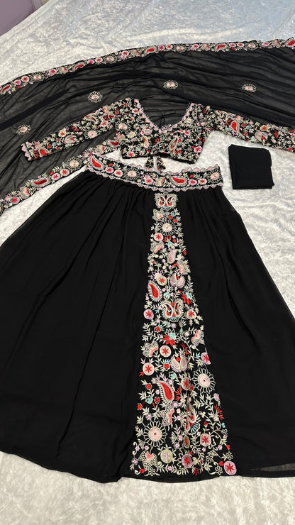 Black Thread Work Wedding Lehengha Choli