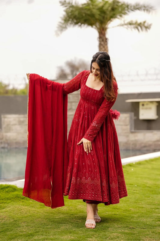 Rossy Red Nd Black Chikankari Suit Set