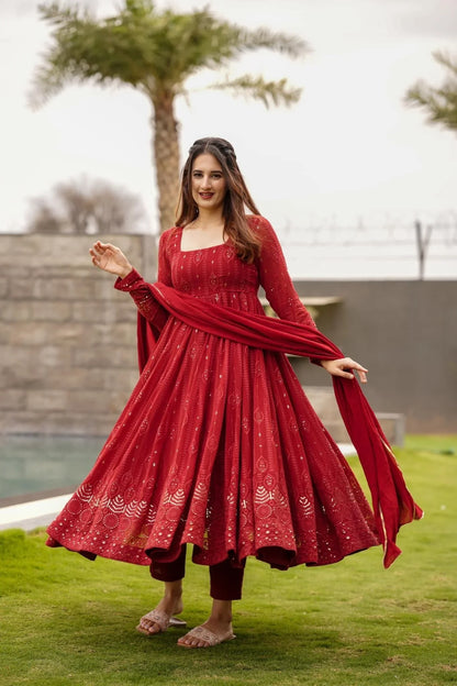 Rossy Red Nd Black Chikankari Suit Set