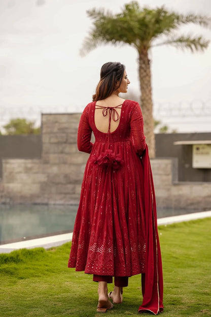 Rossy Red Nd Black Chikankari Suit Set