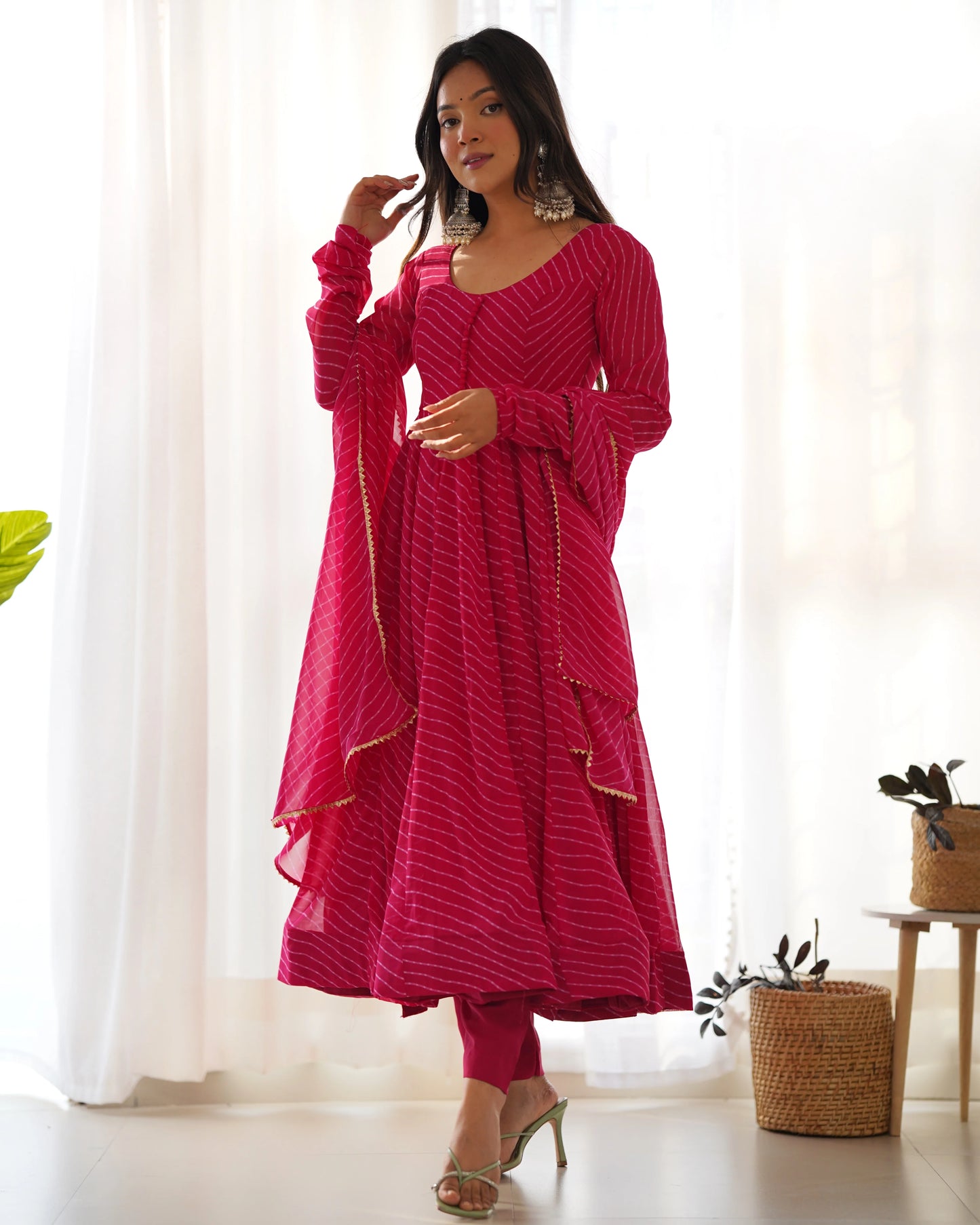 Pure Soft Georgette Pink Laheriya Anarkali