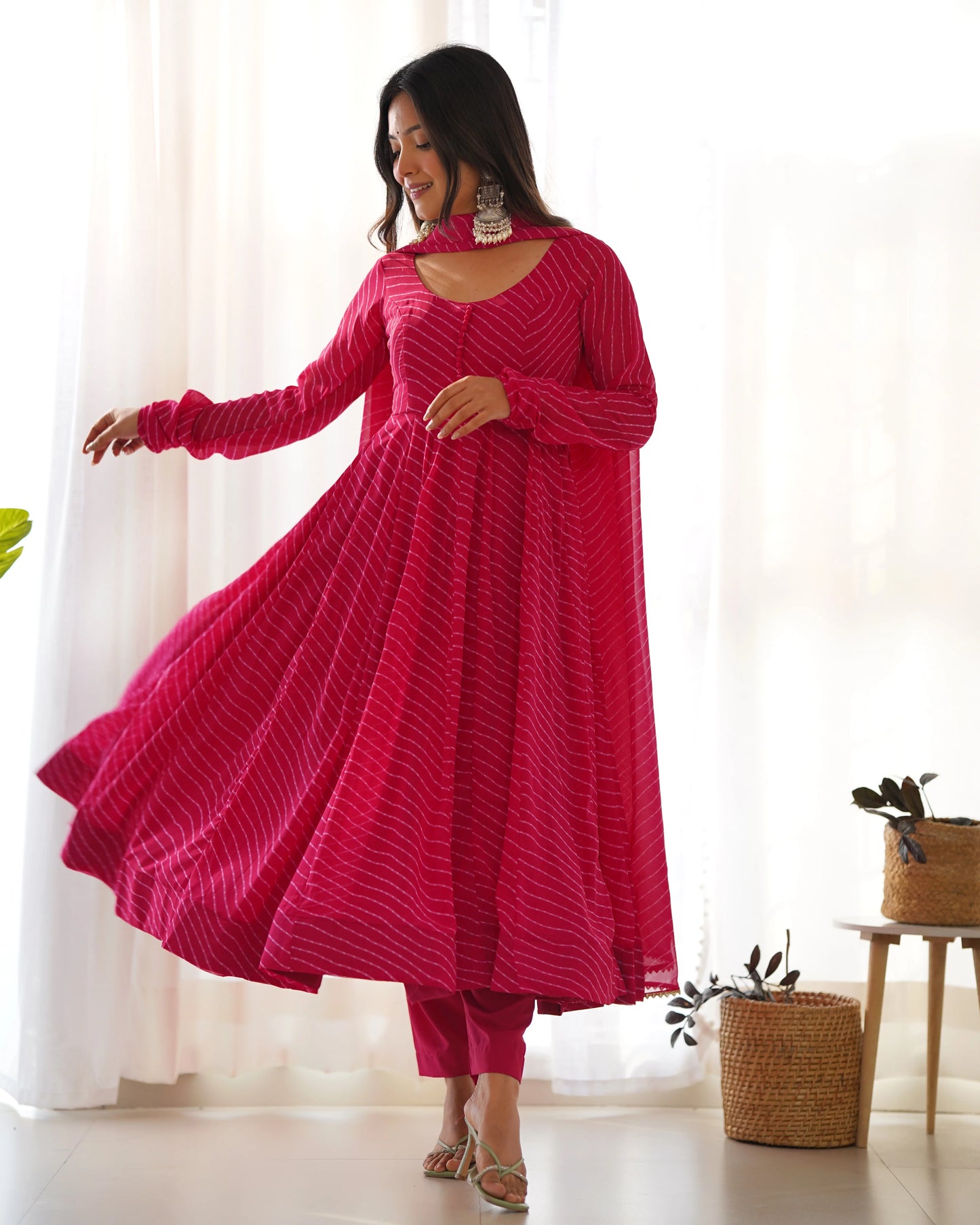 Pure Soft Georgette Pink Laheriya Anarkali
