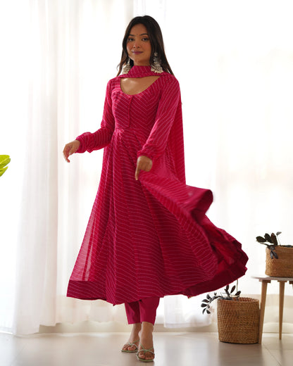 Pure Soft Georgette Pink Laheriya Anarkali