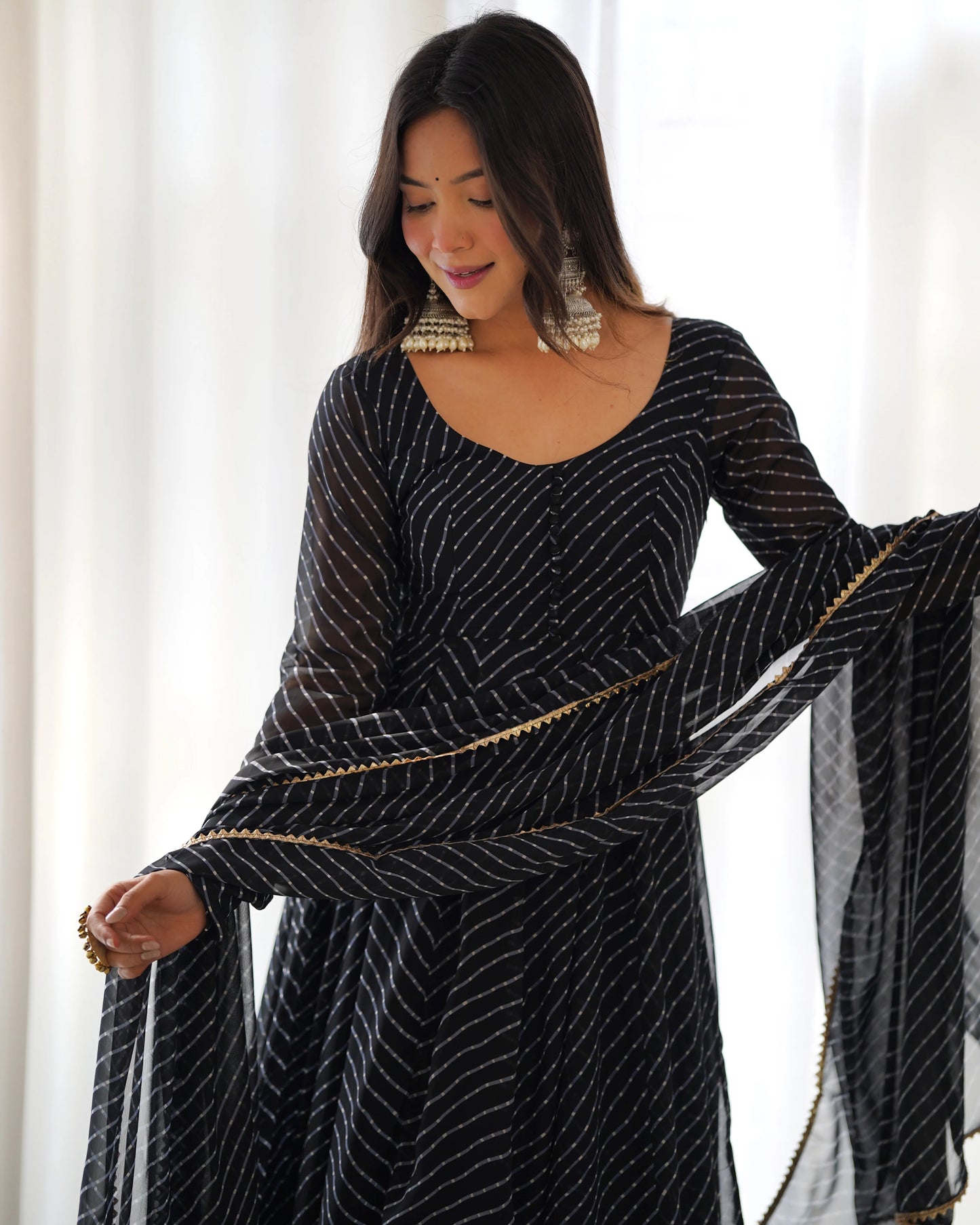 Pure Soft Georgette Black Laheriya Anarkali