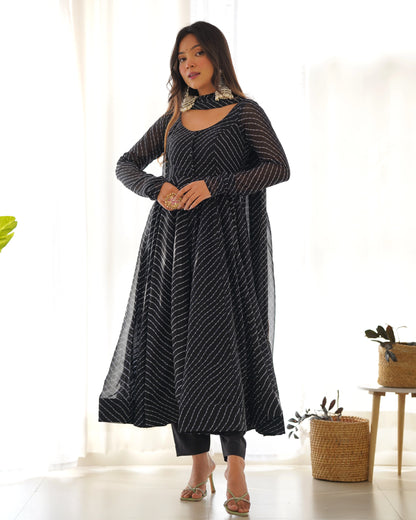 Pure Soft Georgette Black Laheriya Anarkali