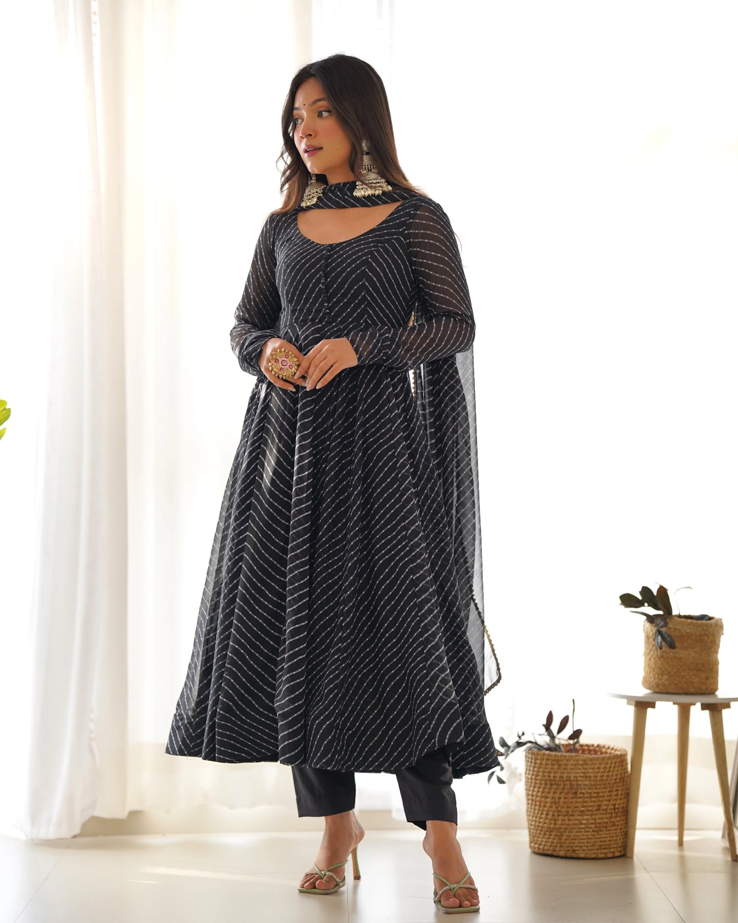 Pure Soft Georgette Black Laheriya Anarkali