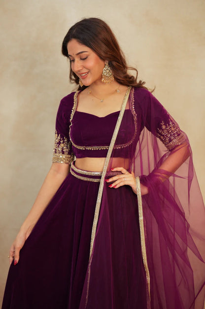 Elvaira Velvet Border-Work Lehenga Choli