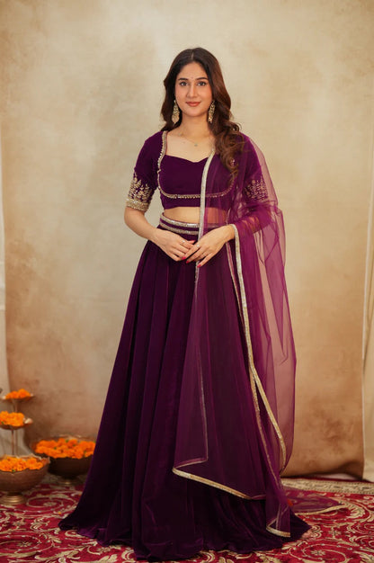Elvaira Velvet Border-Work Lehenga Choli