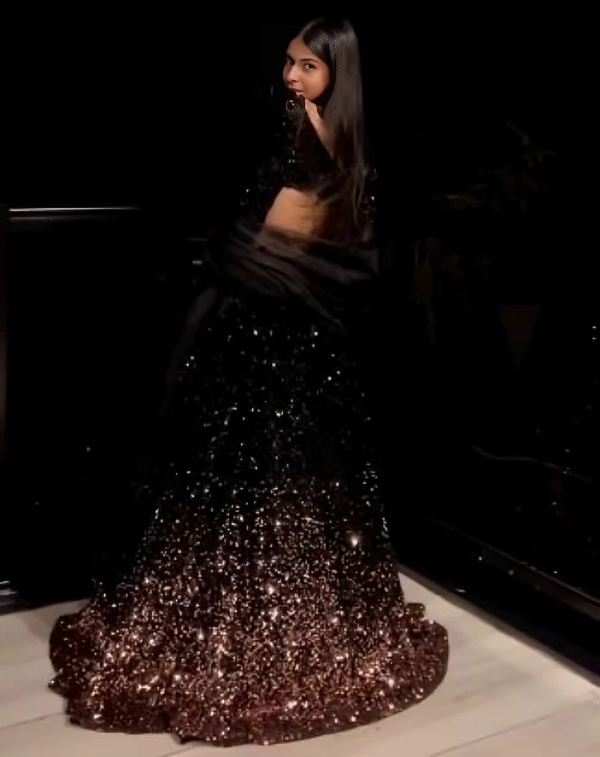 Stunning Black Gold Velvet Lehengha Choli