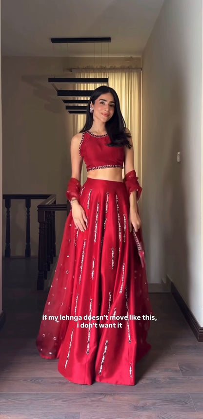 Vritika Malai Satin Silk Mirror Work Lehenga Choli