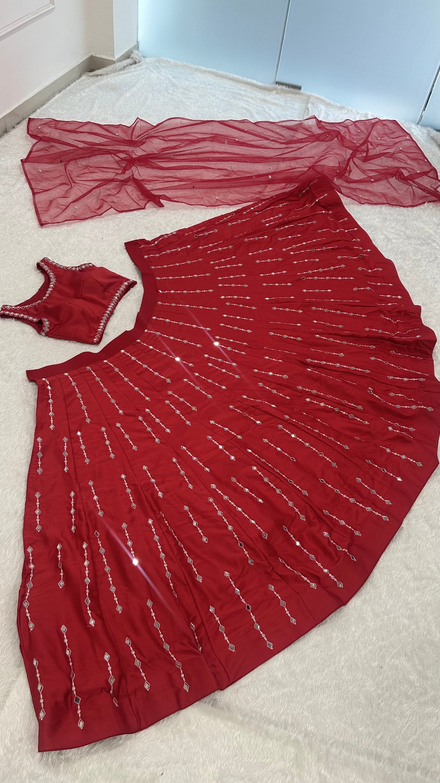 Vritika Malai Satin Silk Mirror Work Lehenga Choli