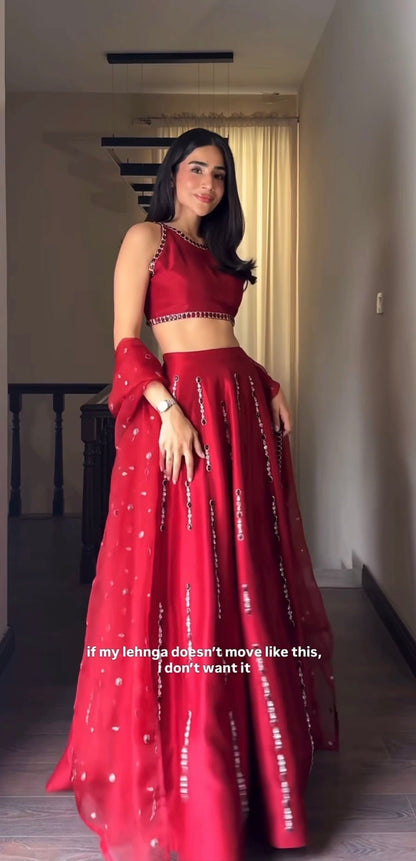Vritika Malai Satin Silk Mirror Work Lehenga Choli